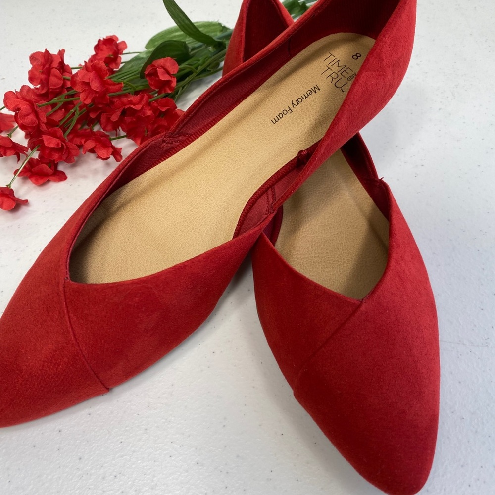 Time & True ballerina flats faux red suede NWT